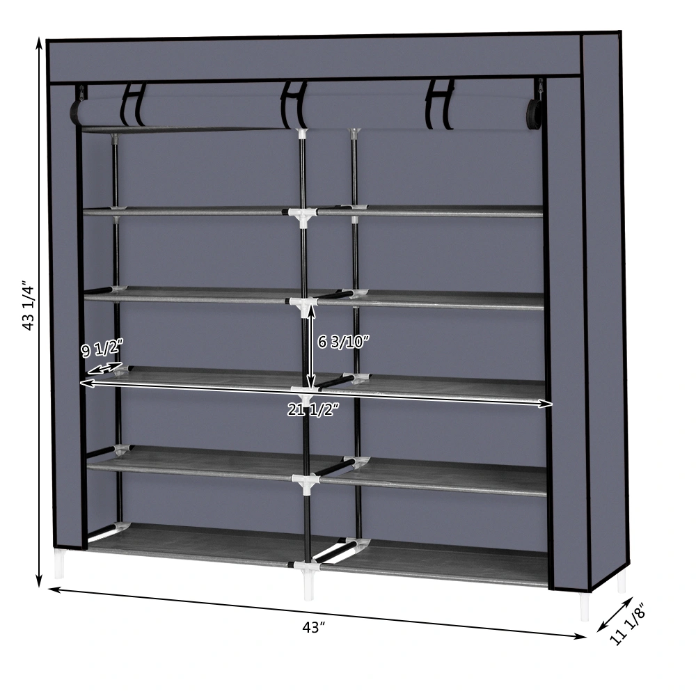 7 Tiers Portable Shoe Rack Closet Fabric Cover Shoe Storage Organizer Cabinet Gray view 4