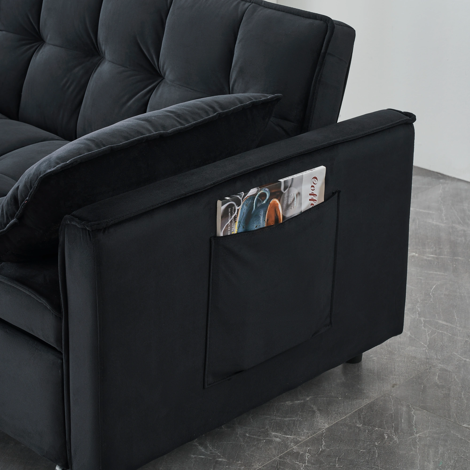 Modern Velvet Sofa Bed 3 in 1 Convertible Loveseat with Pillow, Pockets, Pull Out Futon, Small Sleeping Couch for Living Room view 5