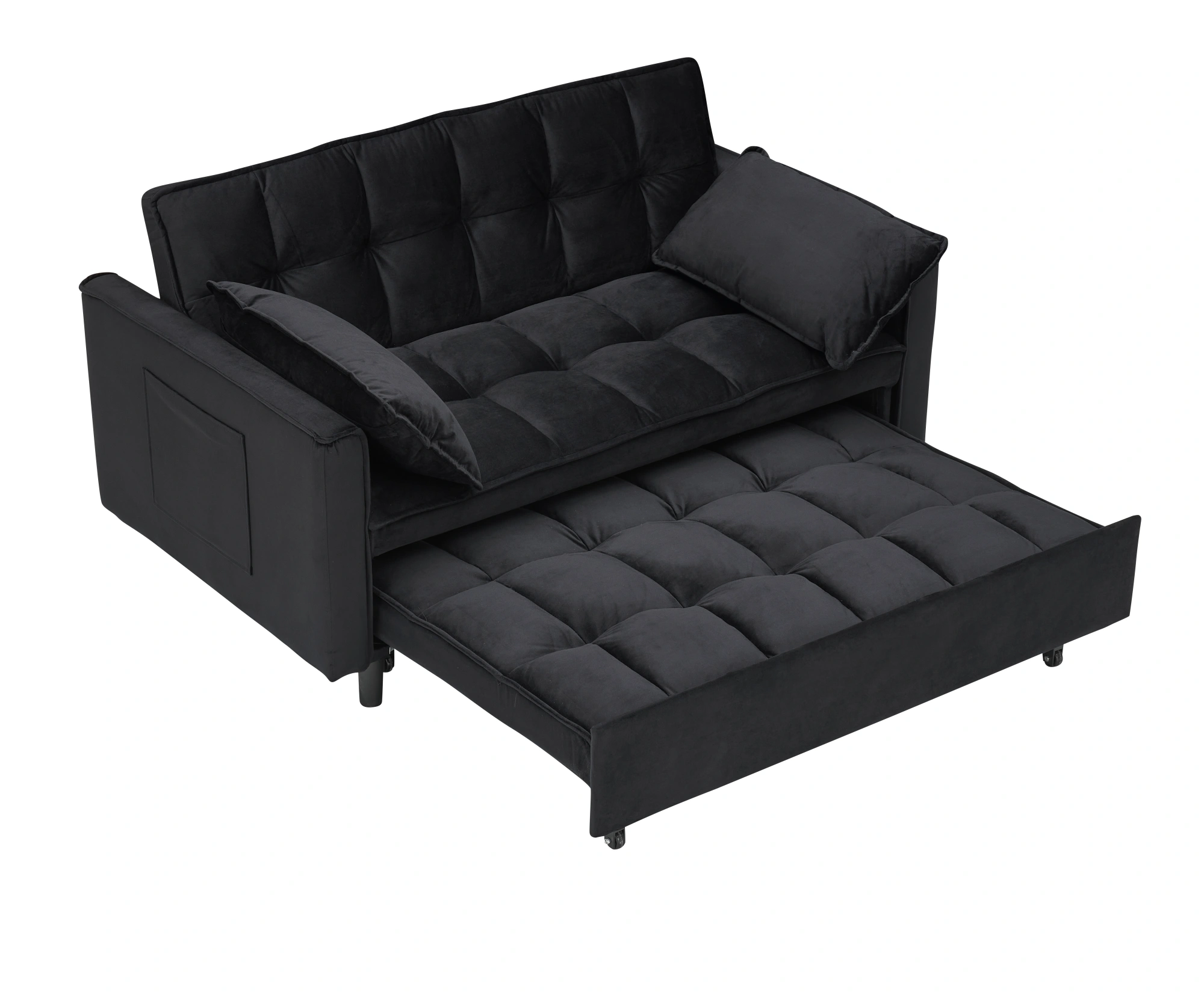 Modern Velvet Sofa Bed 3 in 1 Convertible Loveseat with Pillow, Pockets, Pull Out Futon, Small Sleeping Couch for Living Room view 8