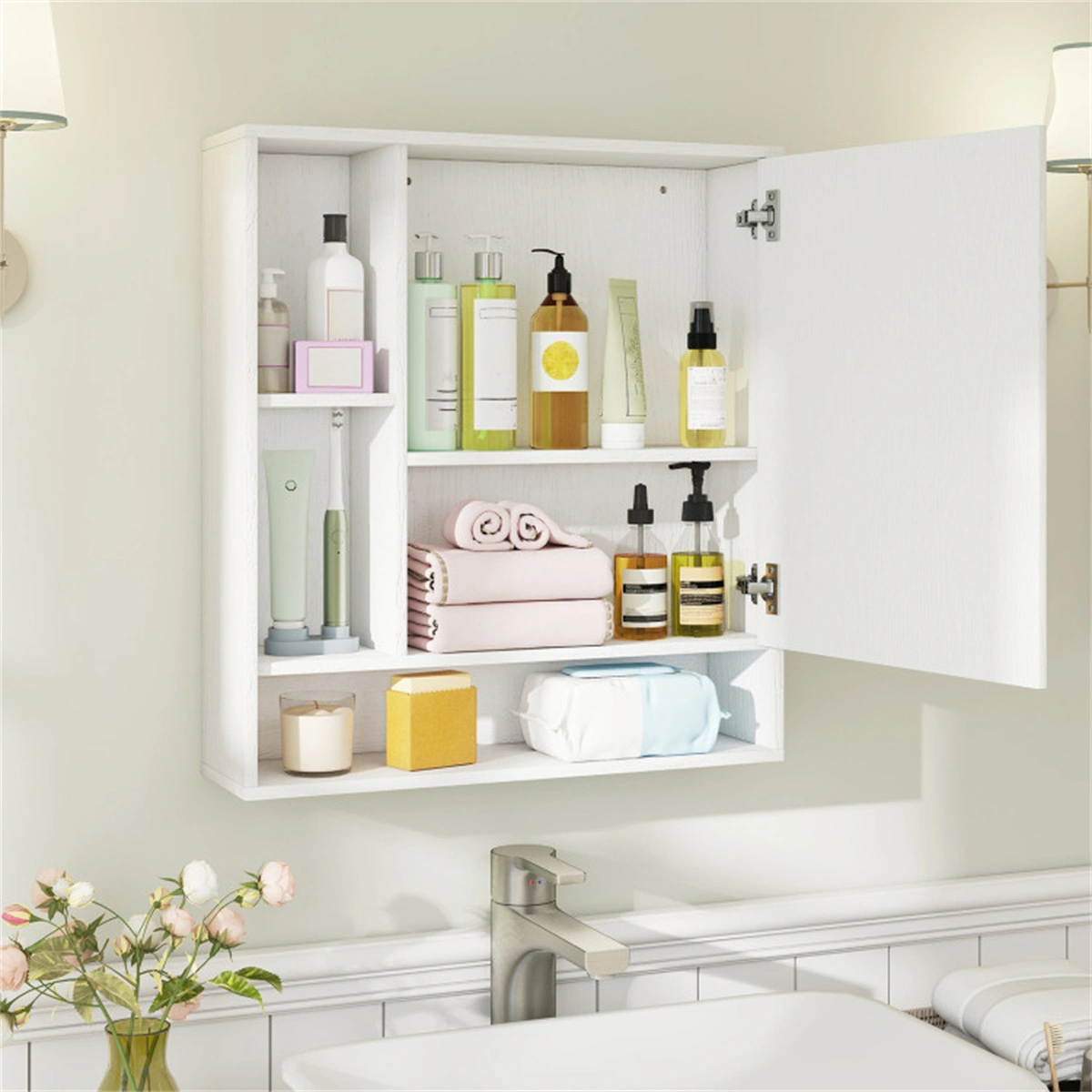 2 in 1 Mirrored Bathroom Wall Cabinet, Space-Saving Medicine Cabinet with Hidden Storage & Shelves - White view 4