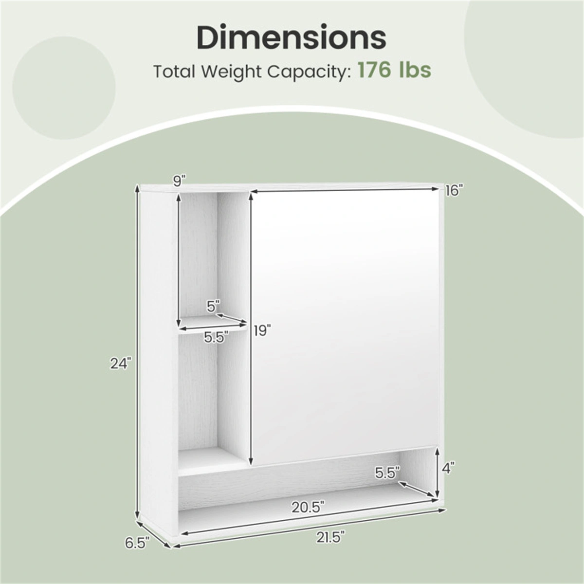 2 in 1 Mirrored Bathroom Wall Cabinet, Space-Saving Medicine Cabinet with Hidden Storage & Shelves - White view 5