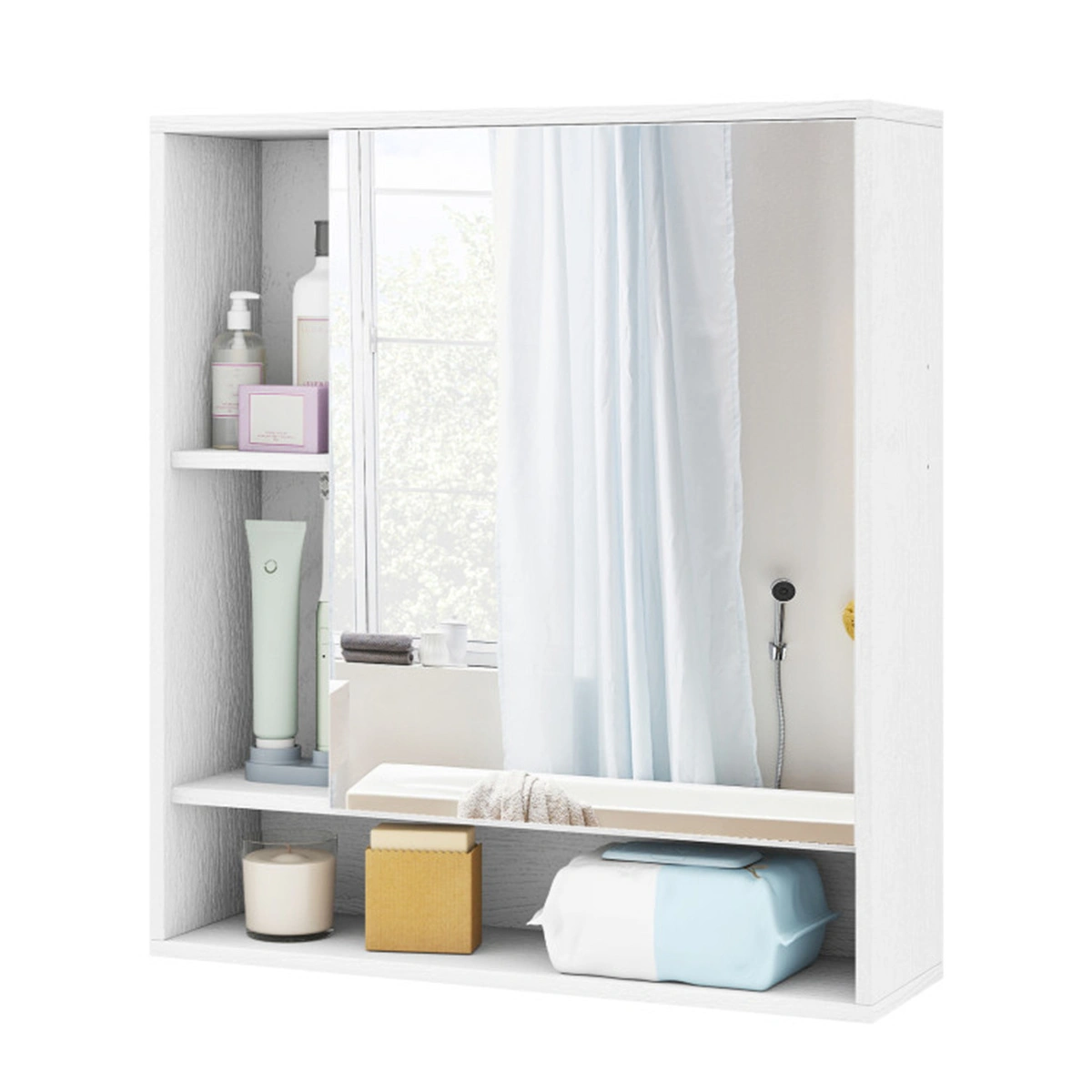 2 in 1 Mirrored Bathroom Wall Cabinet, Space-Saving Medicine Cabinet with Hidden Storage & Shelves - White view 6