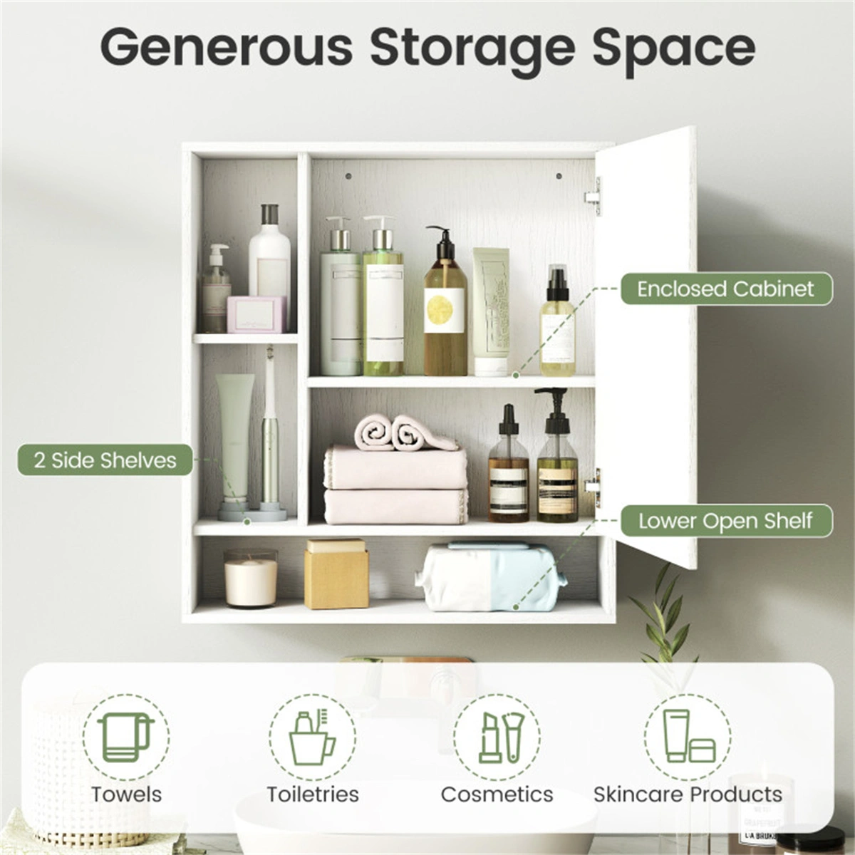 2 in 1 Mirrored Bathroom Wall Cabinet, Space-Saving Medicine Cabinet with Hidden Storage & Shelves - White view 9