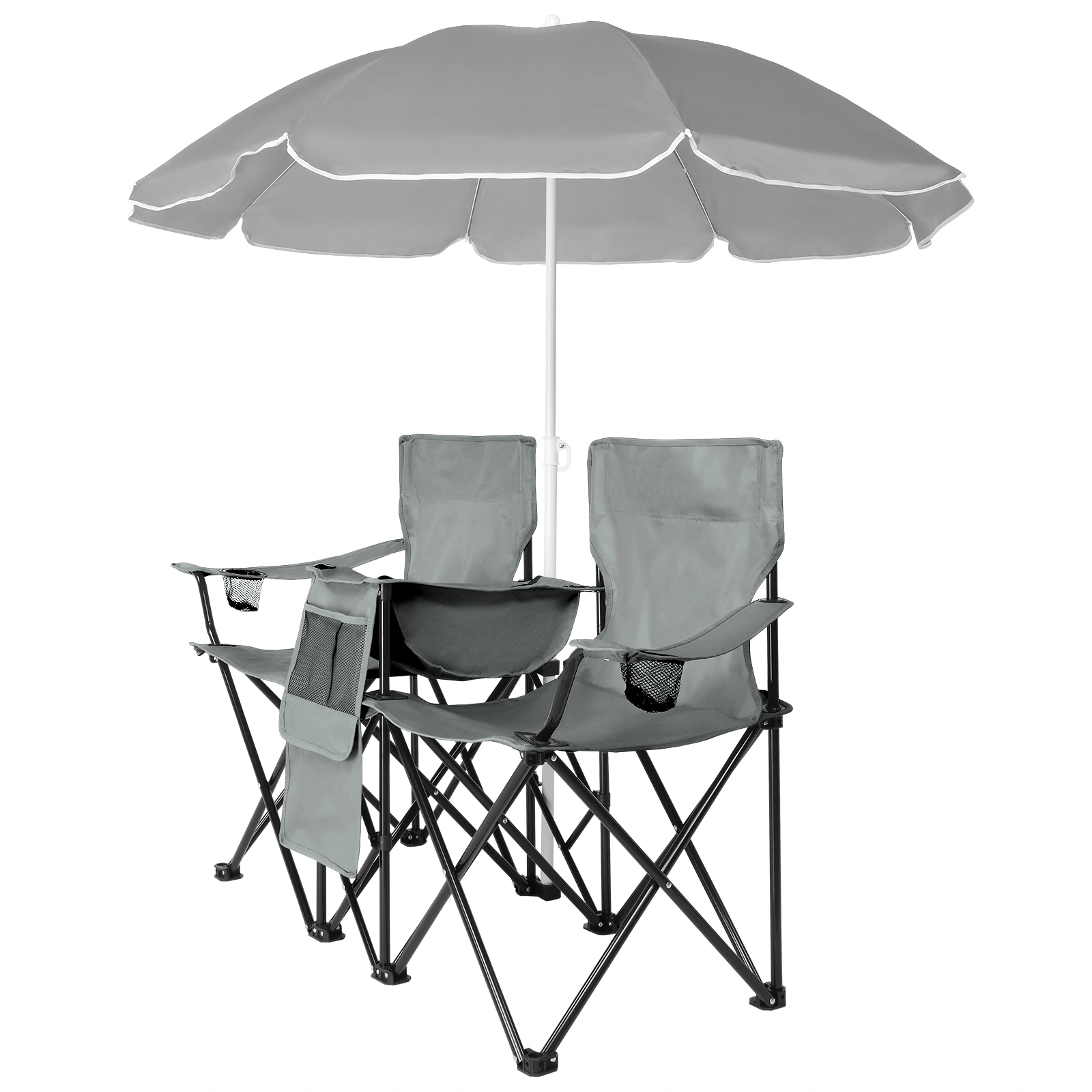 Portable Outdoor 2-Seat Folding Chair with Removable Sun Umbrella Grey view 10