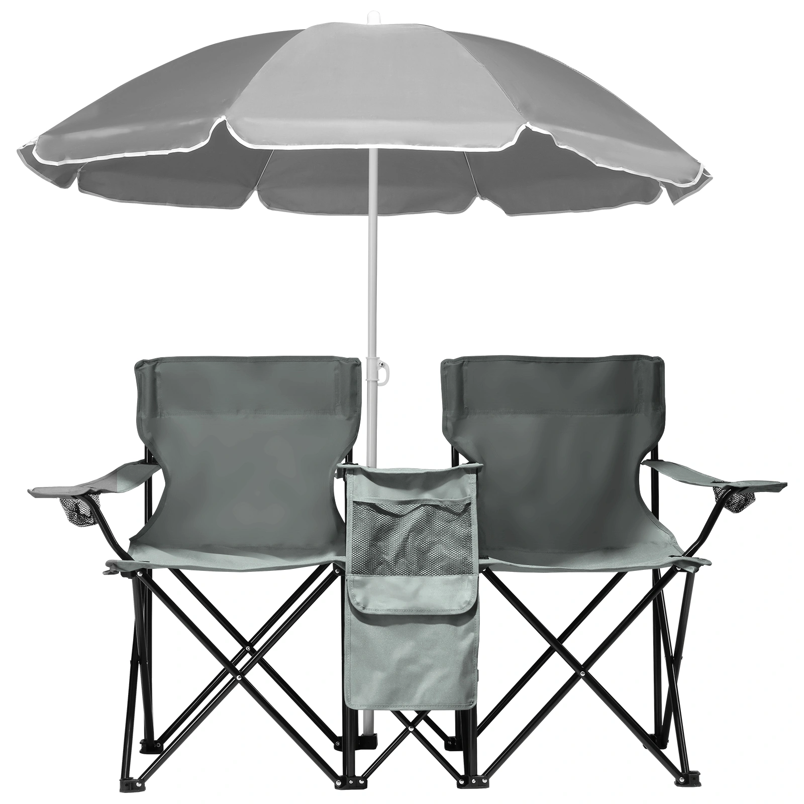 Portable Outdoor 2-Seat Folding Chair with Removable Sun Umbrella Grey view 11