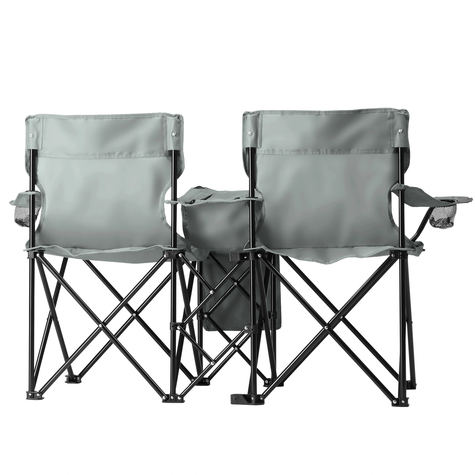 Portable Outdoor 2-Seat Folding Chair with Removable Sun Umbrella Grey view 12