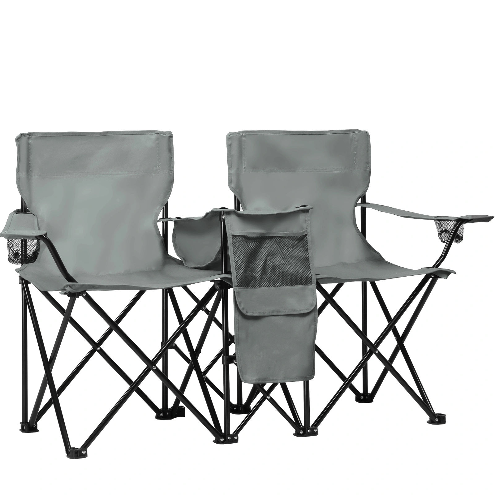 Portable Outdoor 2-Seat Folding Chair with Removable Sun Umbrella Grey view 13
