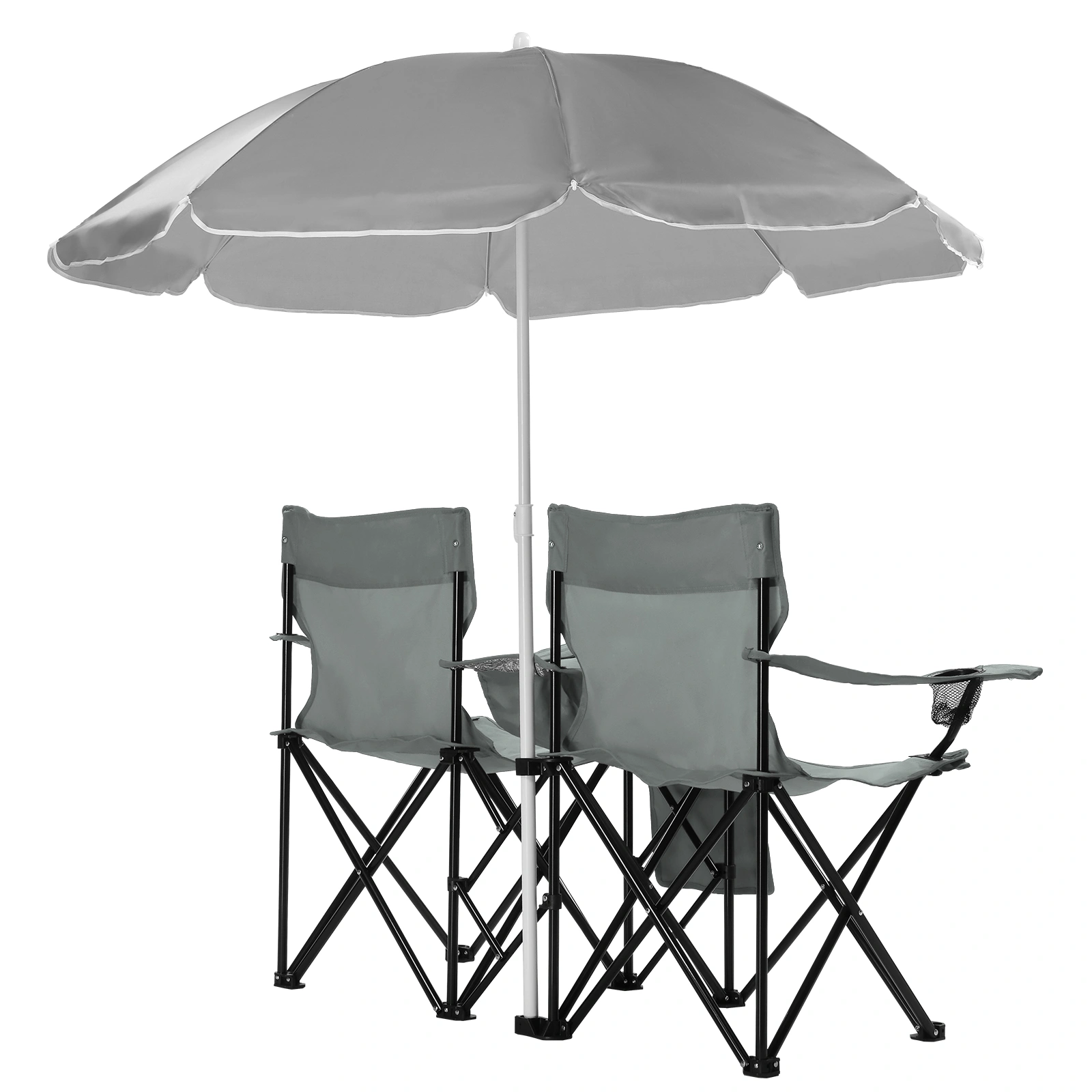 Portable Outdoor 2-Seat Folding Chair with Removable Sun Umbrella Grey view 14