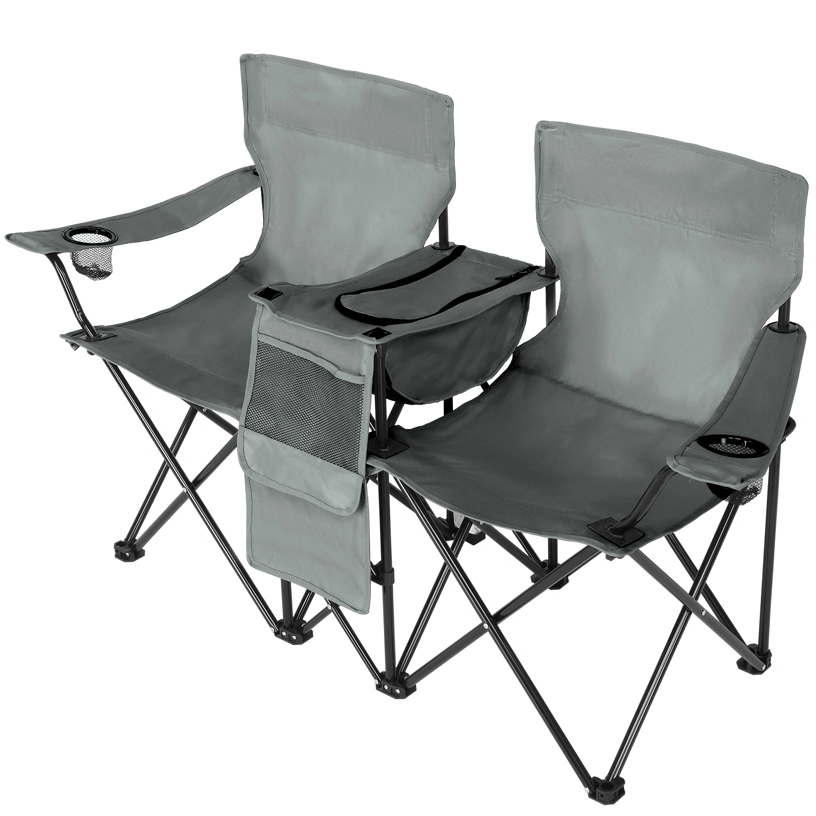 Portable Outdoor 2-Seat Folding Chair with Removable Sun Umbrella Grey view 15