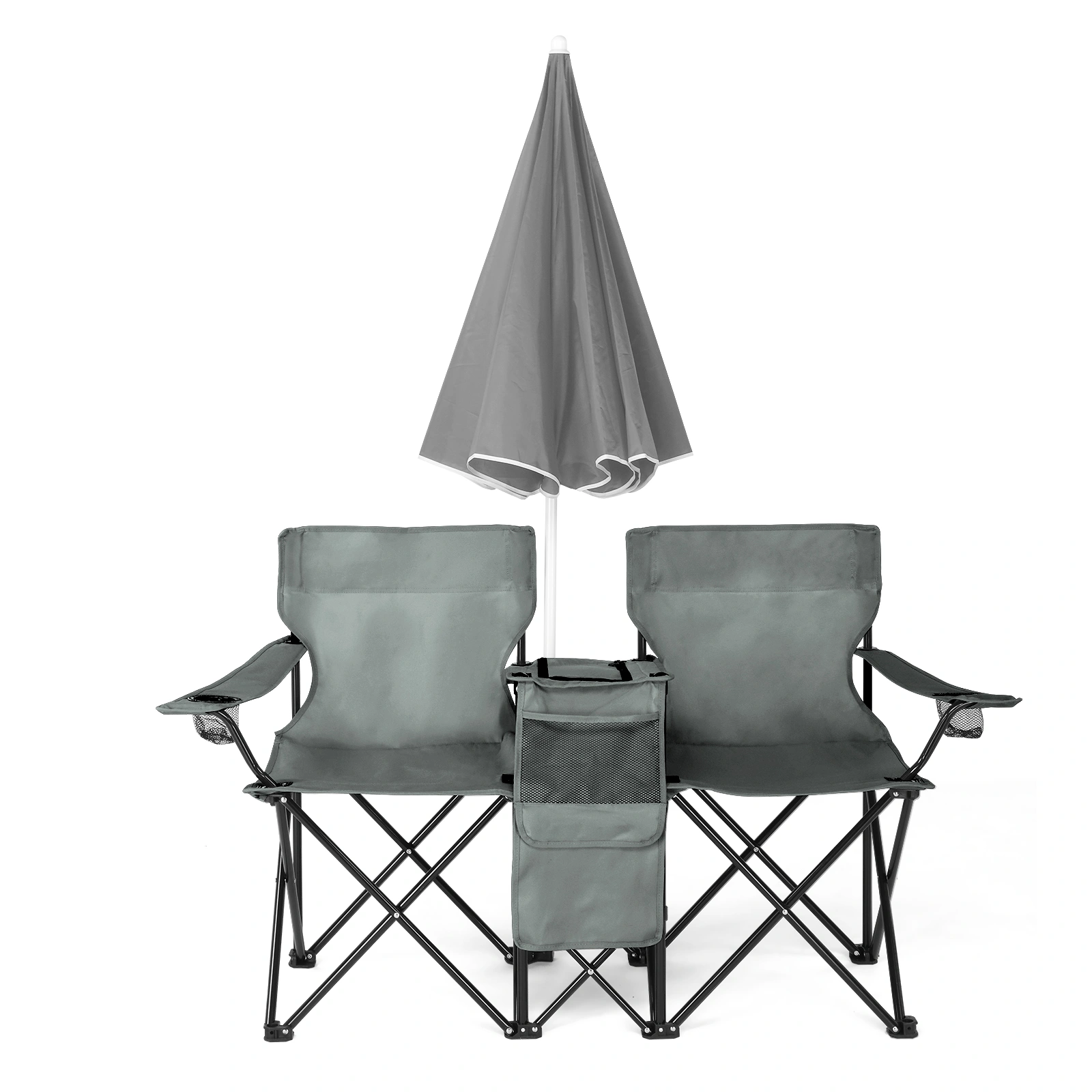 Portable Outdoor 2-Seat Folding Chair with Removable Sun Umbrella Grey view 16