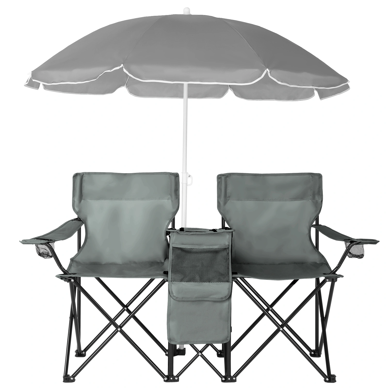 Portable Outdoor 2-Seat Folding Chair with Removable Sun Umbrella Grey view 9