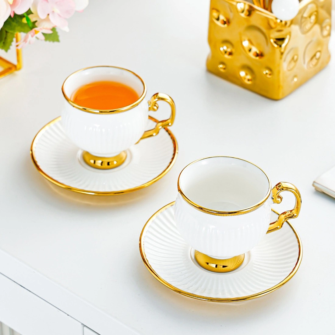 18PCS Ceramic Coffee Cup and Saucer Set 6 Cups 6 Saucers 6 Spoons Tea Cup Set view 2