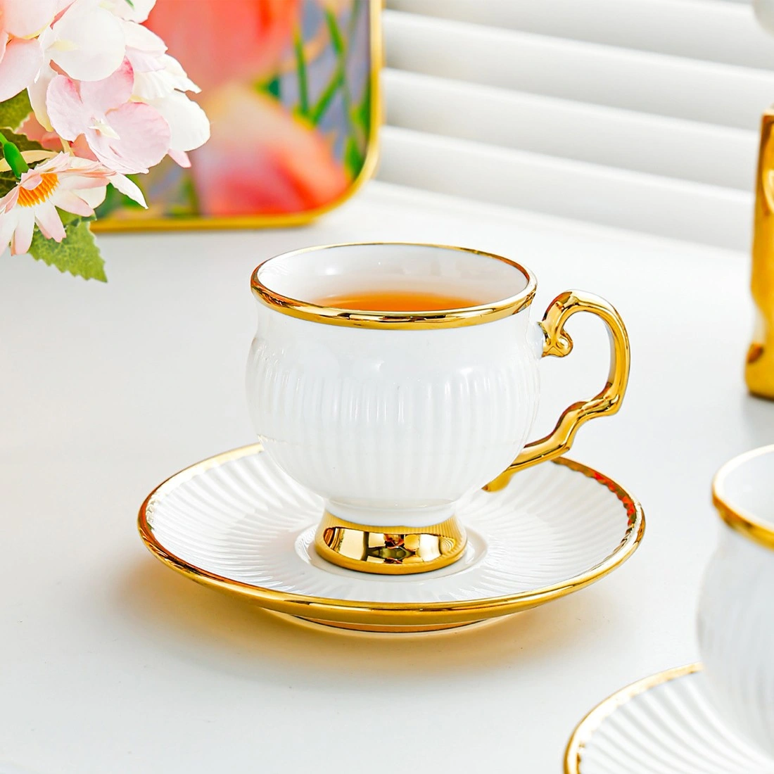 18PCS Ceramic Coffee Cup and Saucer Set 6 Cups 6 Saucers 6 Spoons Tea Cup Set view 5