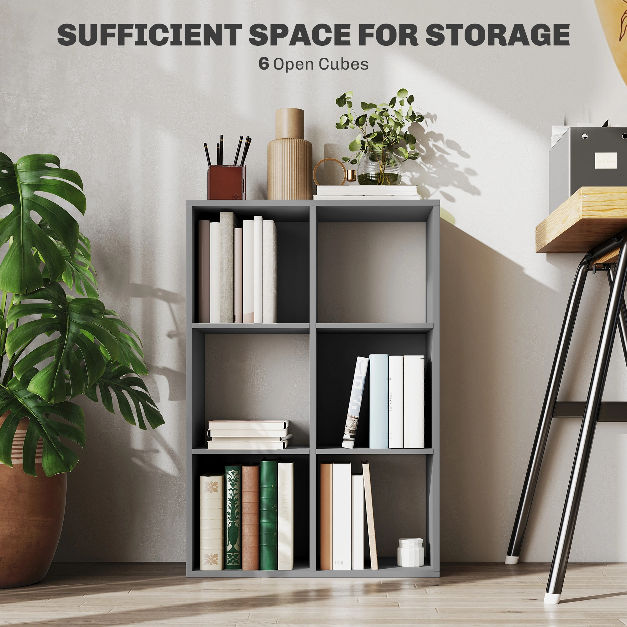6-Tier Bookshelf Storage Cabinet - Large Capacity Book/Display Rack with Shelves, Open Organizer for Home, Office, Living Room, Bedroom, Entryway view 3