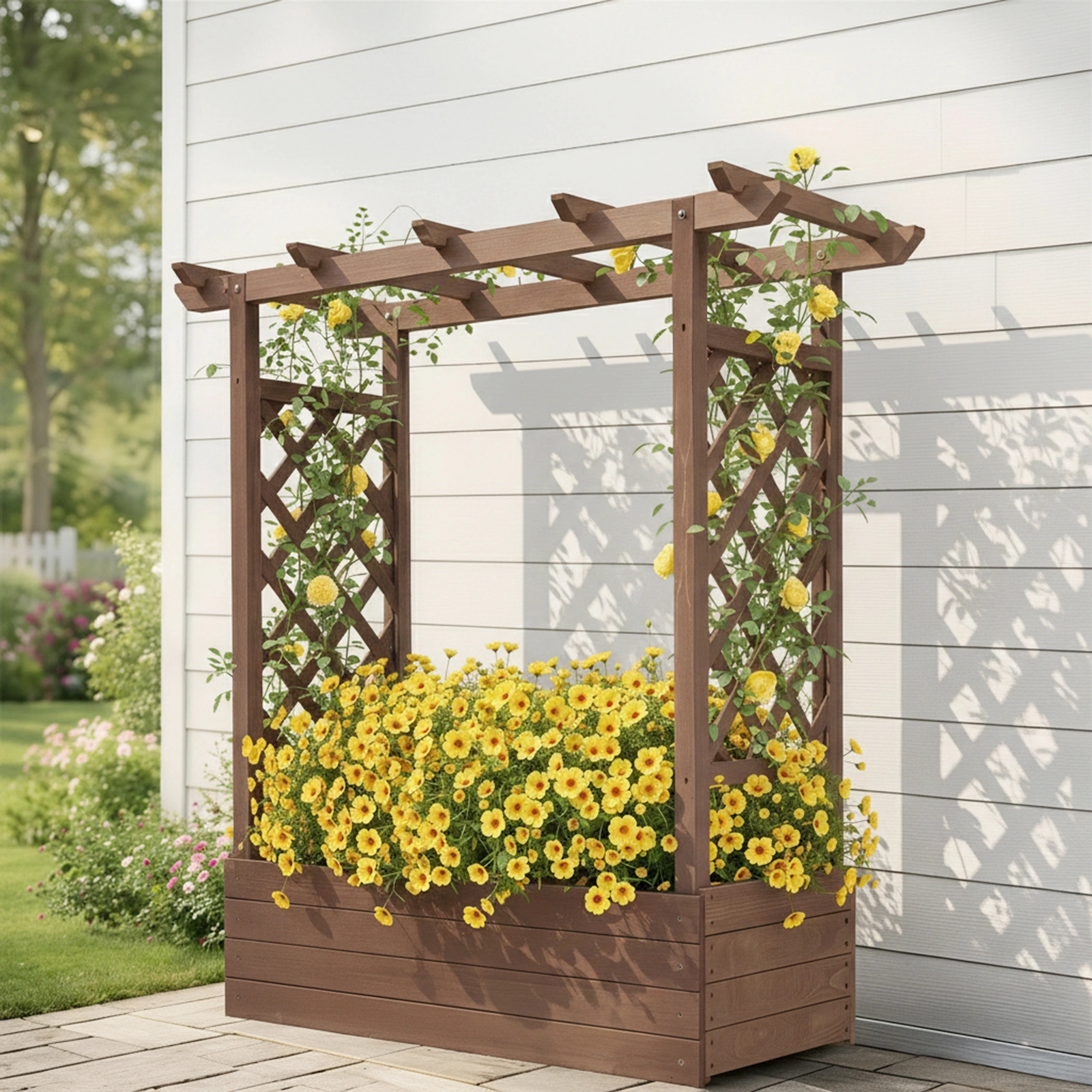 43.5*17.5*44.5 In Fir With Arched Lattice Raised Garden Bed Wooden Planting Frame Carbonized view 15