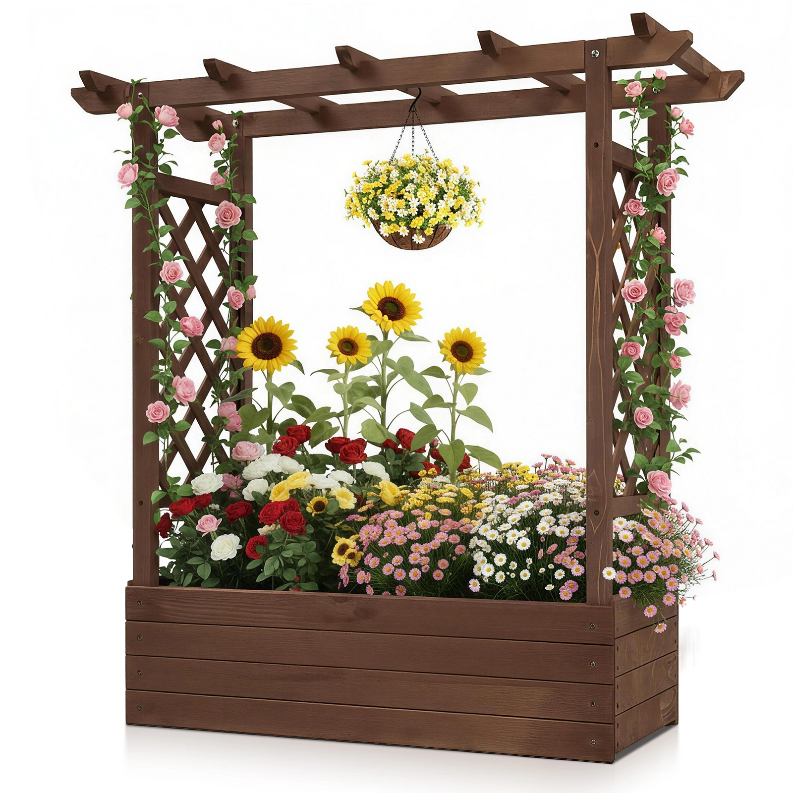 43.5*17.5*44.5 In Fir With Arched Lattice Raised Garden Bed Wooden Planting Frame Carbonized view 16