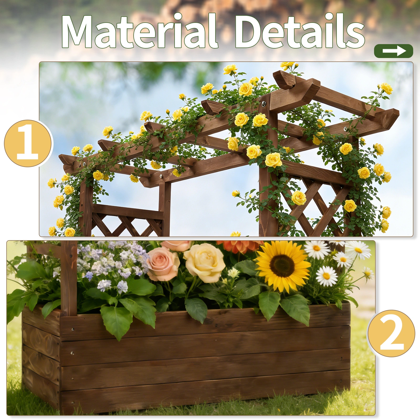 43.5*17.5*44.5 In Fir With Arched Lattice Raised Garden Bed Wooden Planting Frame Carbonized view 17