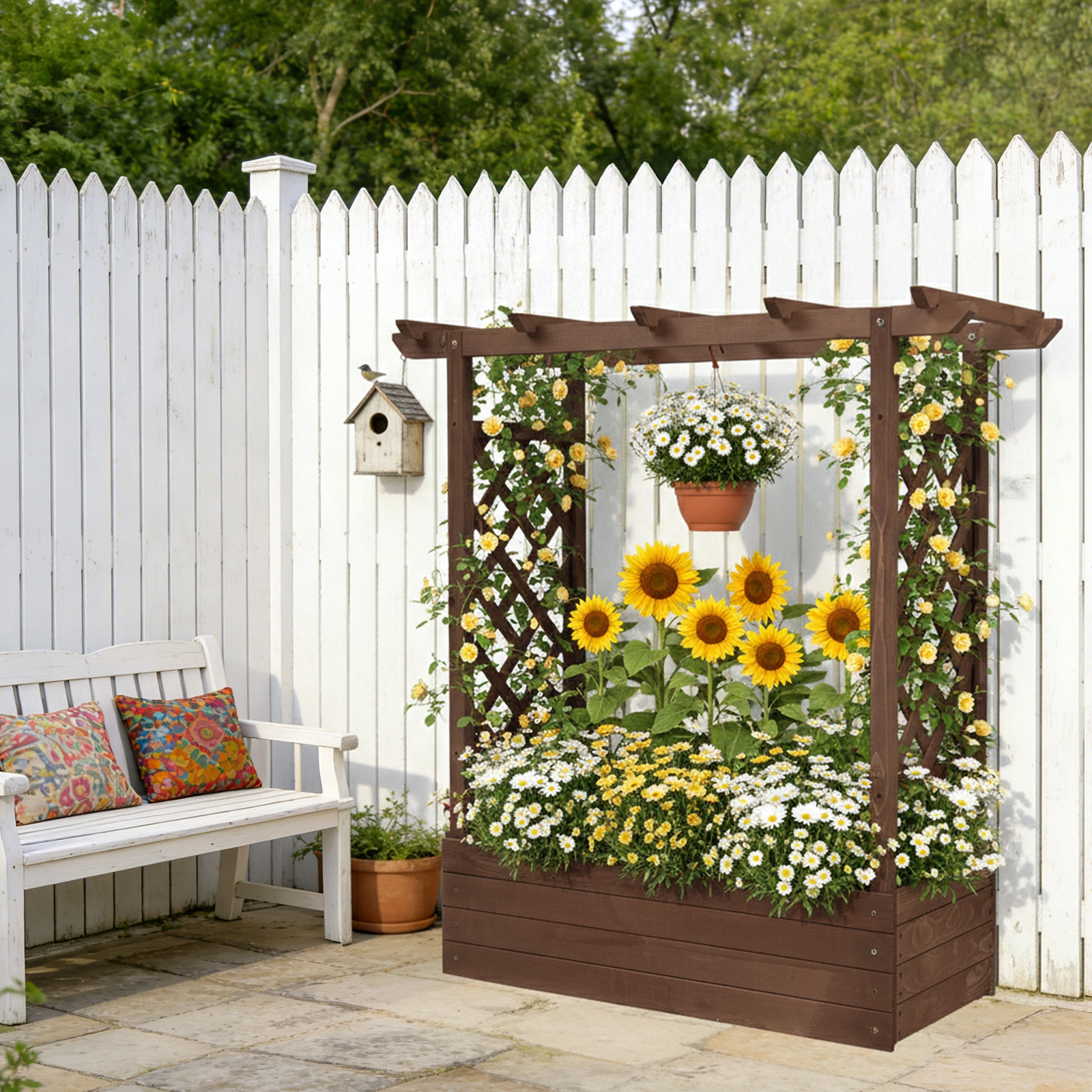 43.5*17.5*44.5 In Fir With Arched Lattice Raised Garden Bed Wooden Planting Frame Carbonized view 19