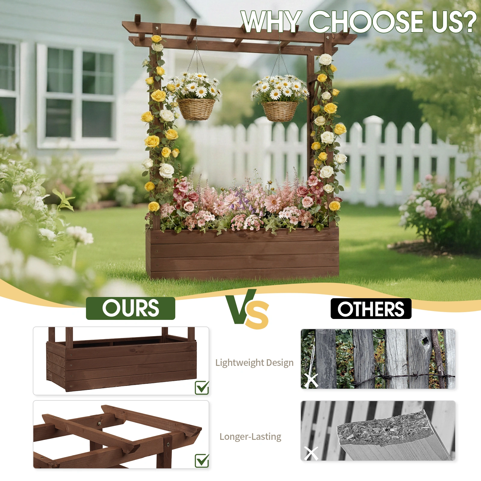 43.5*17.5*44.5 In Fir With Arched Lattice Raised Garden Bed Wooden Planting Frame Carbonized view 7