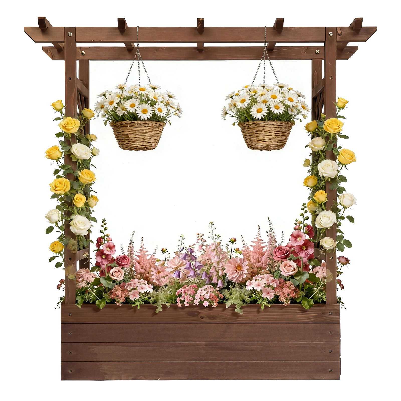 43.5*17.5*44.5 In Fir With Arched Lattice Raised Garden Bed Wooden Planting Frame Carbonized view 8