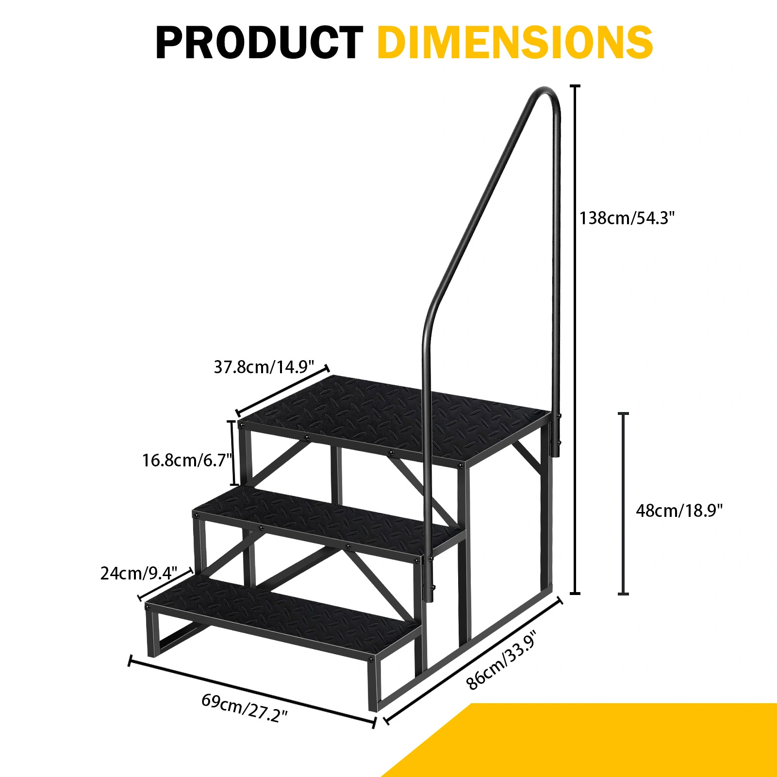 3-Step Pool Ladder with Handrail, 660 lb Capacity Above Ground Swimming Pool Steps, Anti-Slip RV Mobile Home Stairs, Heavy Duty Safety Ladder with Non-Slip Panel view 2