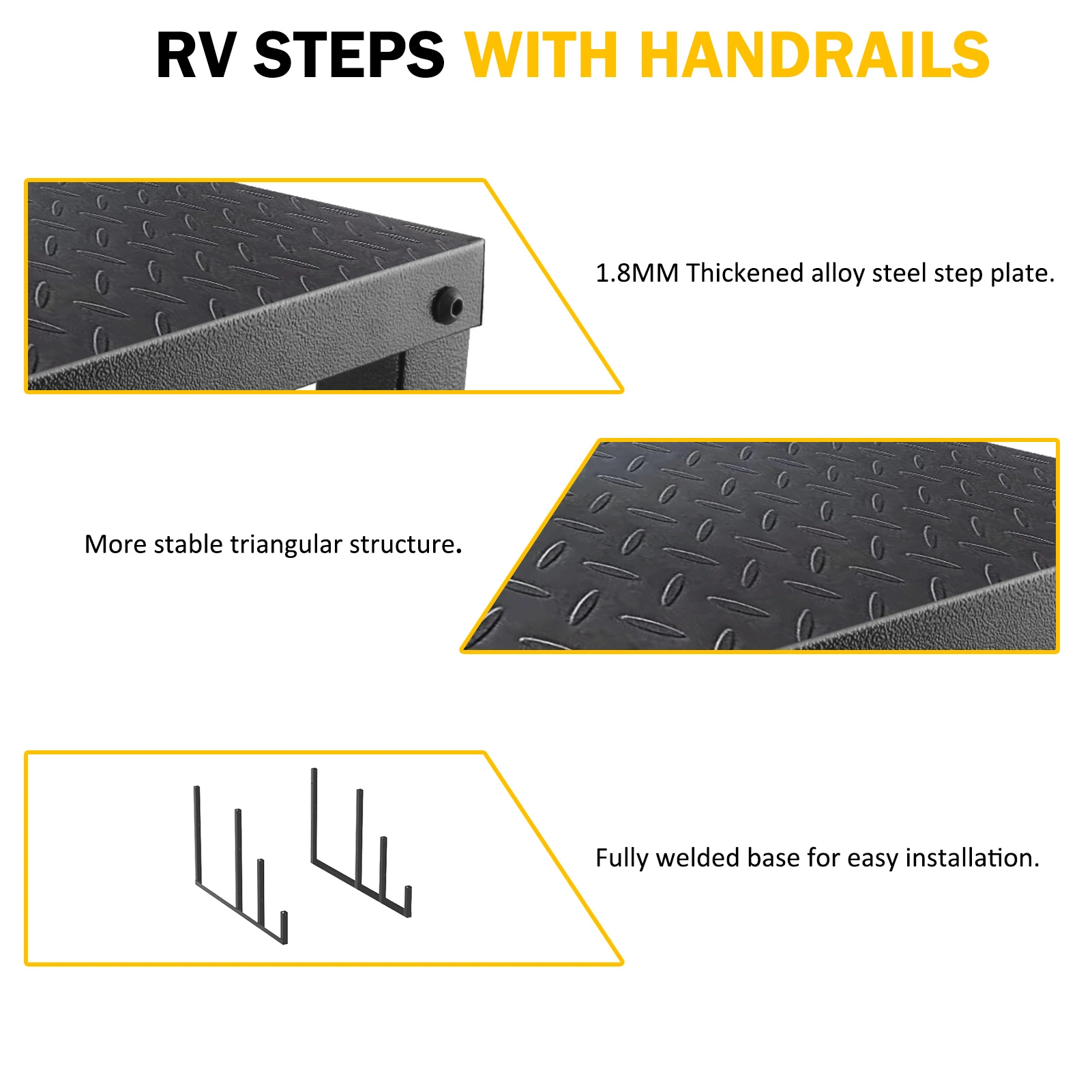 3-Step Pool Ladder with Handrail, 660 lb Capacity Above Ground Swimming Pool Steps, Anti-Slip RV Mobile Home Stairs, Heavy Duty Safety Ladder with Non-Slip Panel view 3