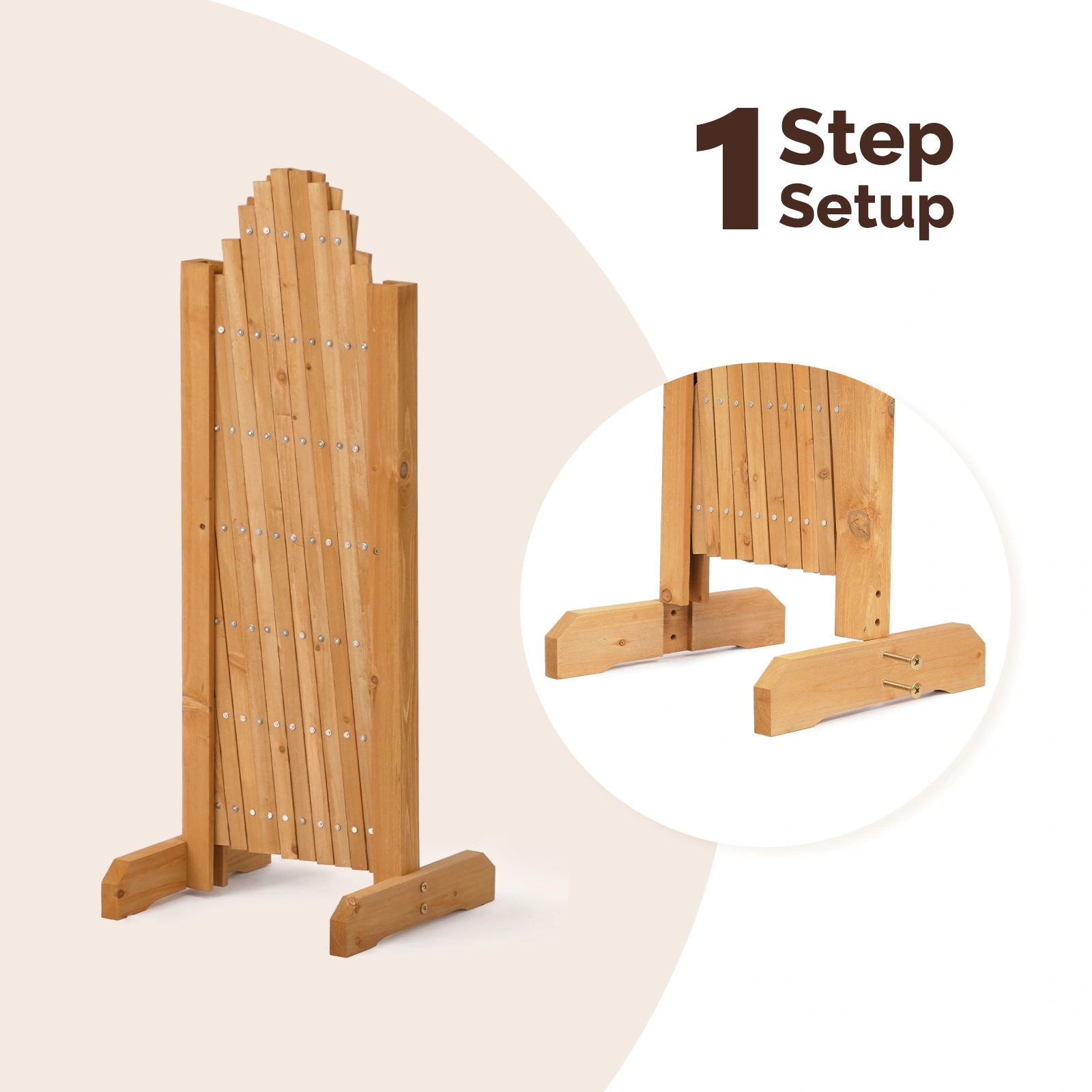 Set of 2 Retractable Arched Wooden Fences - 205 x 33.5 x 80 cm - Teak Finish (Stained) - Fir Wood Construction view 7