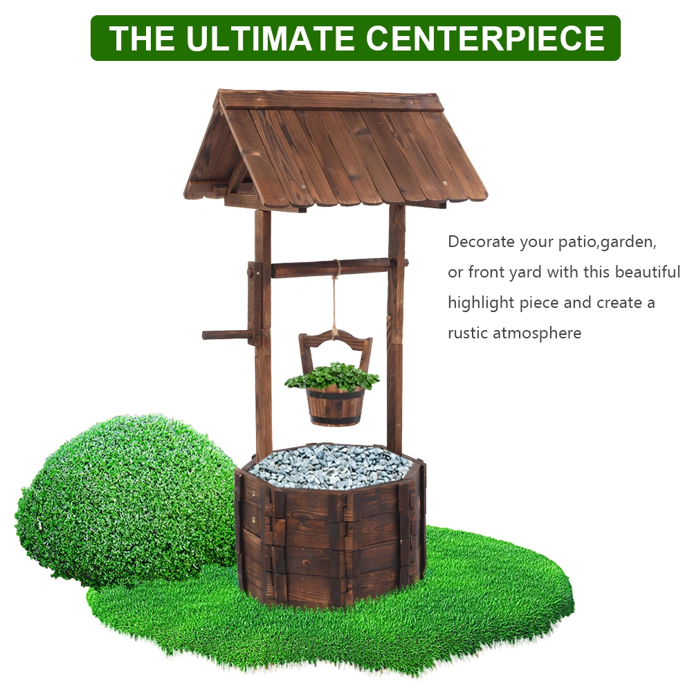 Outdoor Reinforced And Anticorrosive Wooden Wishing Well Flowerpot view 7