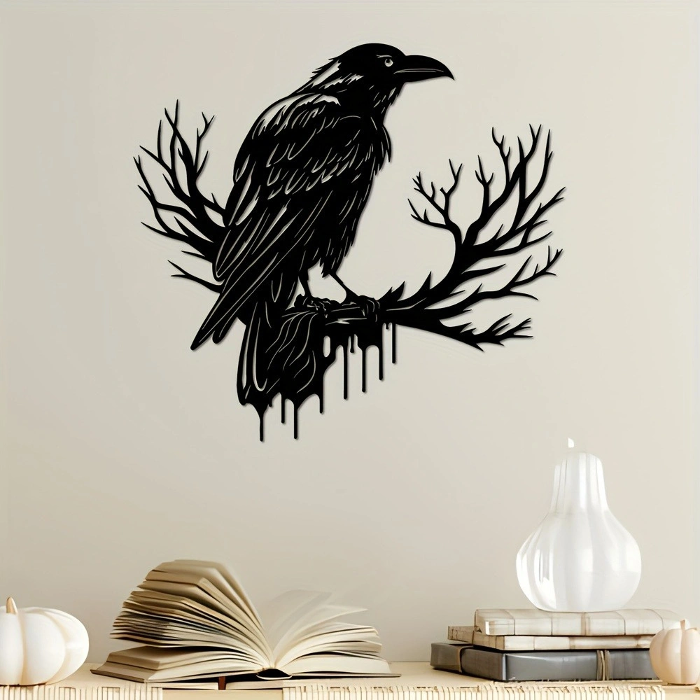 CIFbuy Gothic Black Metal Crow Wall Art Vintage Industrial Bird Silhouette Wall Decor TikTok, temu pick-up service view 5