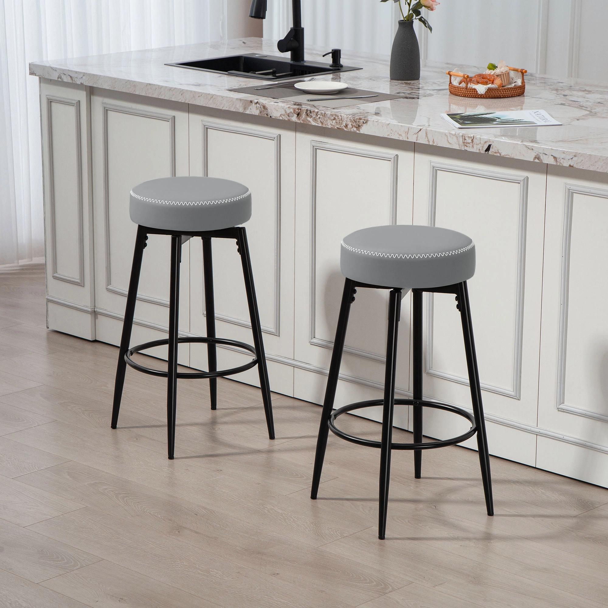 Adjustable Height Bar Stool, Counter Height Bar Stools Set, Modern Swivel Bar Stool for Kitchen Island