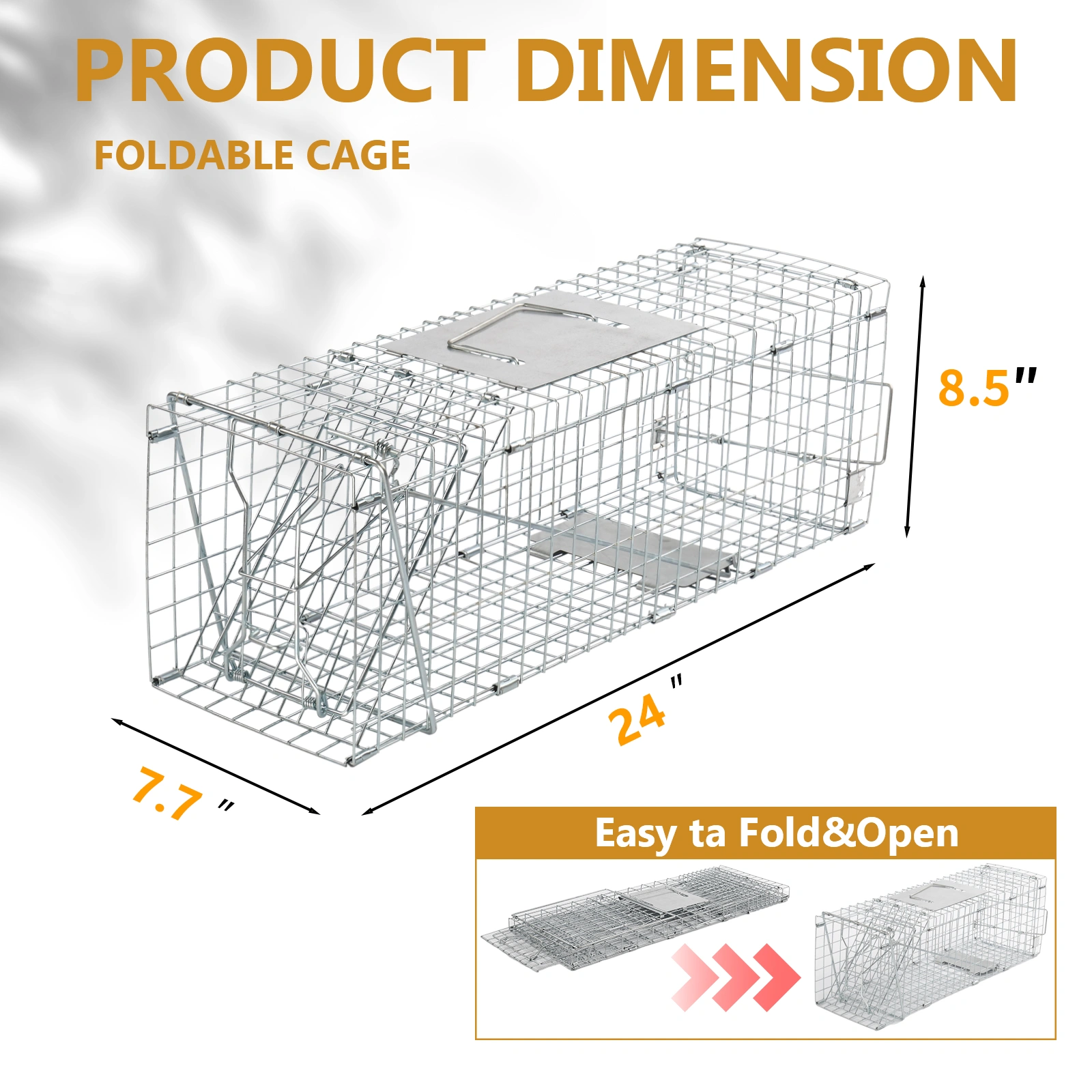 24" Live Animal Cage Trap Heavy Duty Folding Humane Cat Trap with Handle for Raccoons Rabbits Squirrels Skunks Mole Groundhogs Opossums view 2