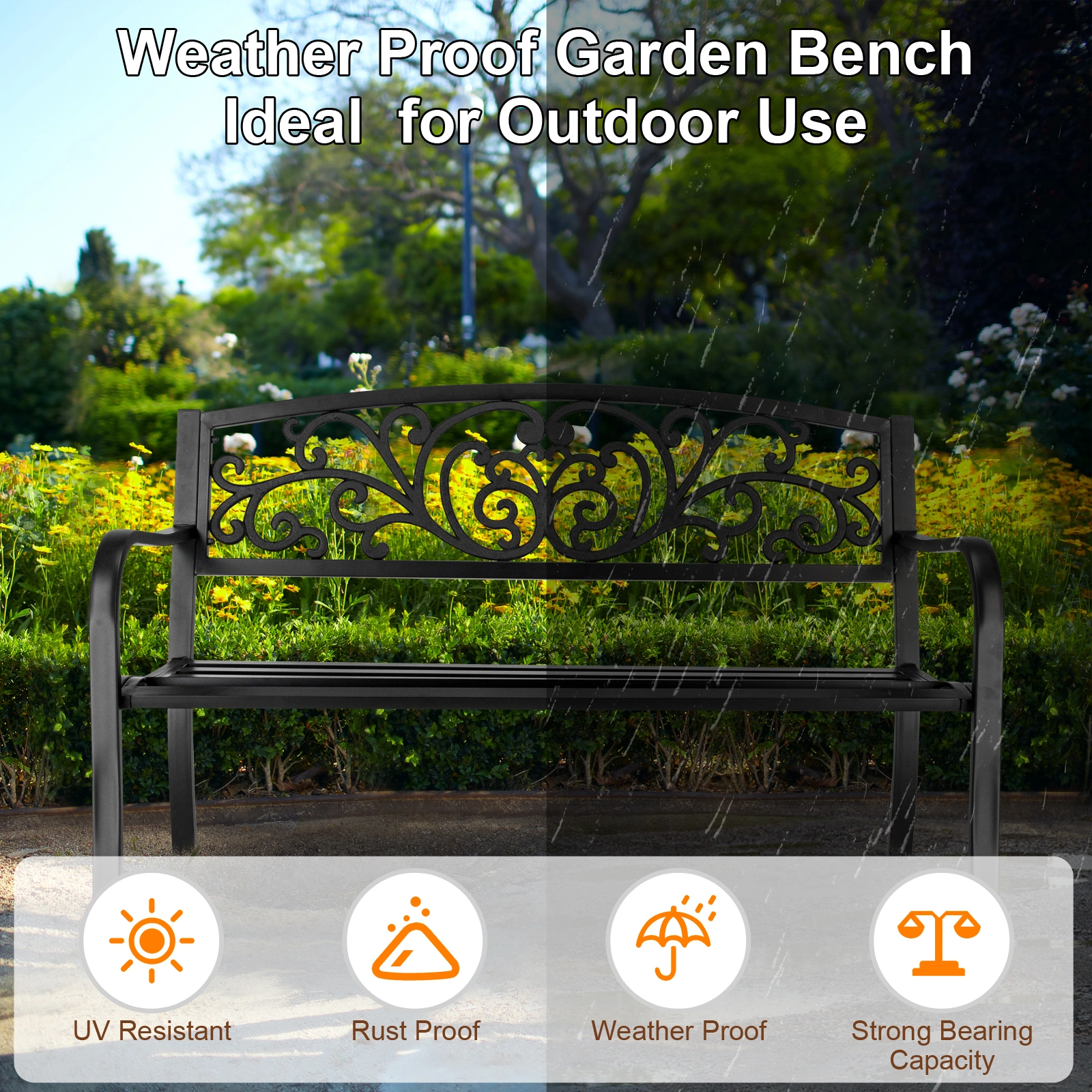 50" Iron Outdoor Courtyard Decoration Park Leisure Bench view 11