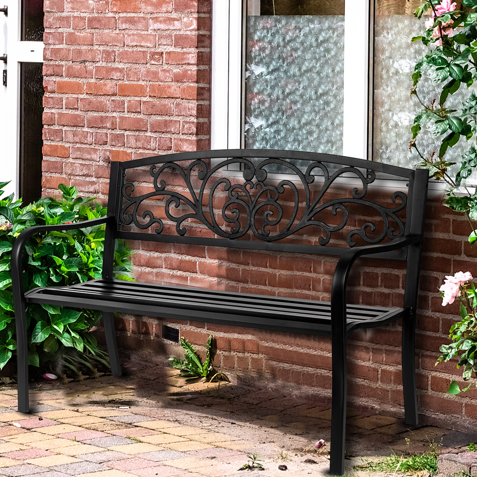 50" Iron Outdoor Courtyard Decoration Park Leisure Bench view 13