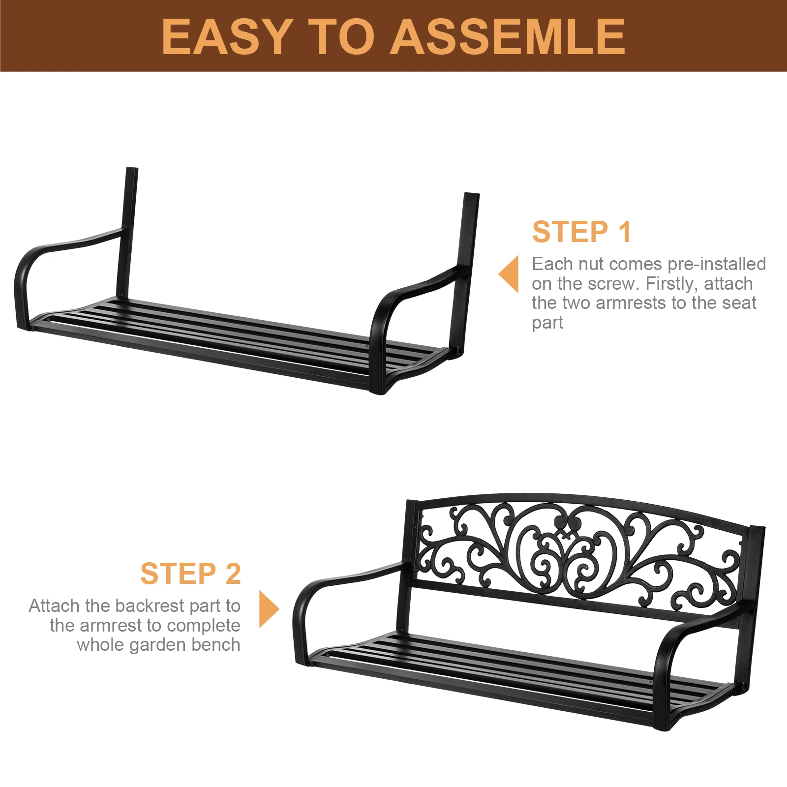 50" Iron Outdoor Courtyard Decoration Park Leisure Bench view 9