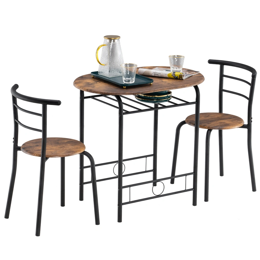 Fire Wood PVC Black Paint Breakfast Table for Couples with Curved Back One Table and Two Chairs 80x53x76cm