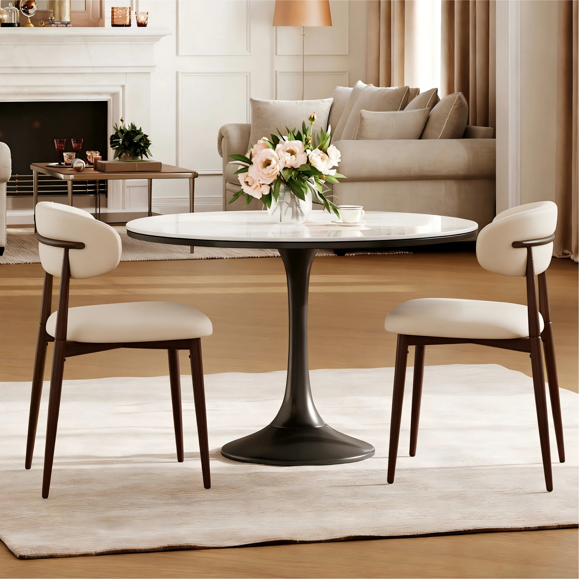 Set of 2 Beige Dining Chairs, Modern Metal Kitchen Chairs with Fabric Upholstered Seat, Contemporary Dining Room Chairs view 13