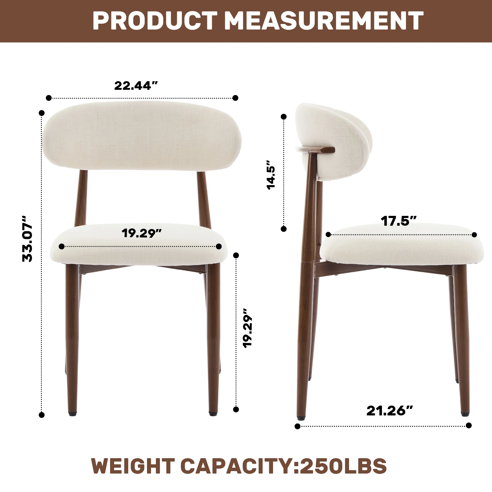 Set of 2 Beige Dining Chairs, Modern Metal Kitchen Chairs with Fabric Upholstered Seat, Contemporary Dining Room Chairs view 3
