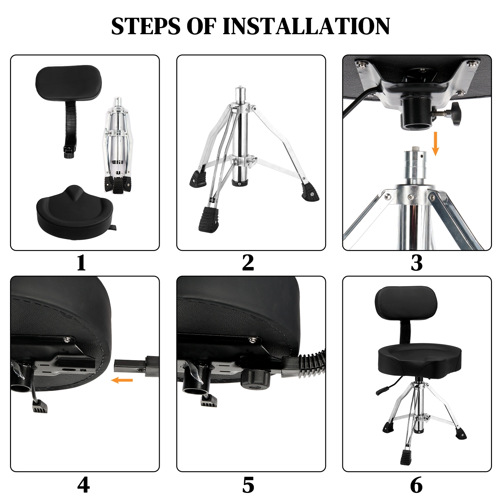 Drum Throne with Backrest, Hydraulic Drum Stool Adjustable Height, Heavy Duty Hydraulic Drum Seat Saddle Design for Drummers Black view 4