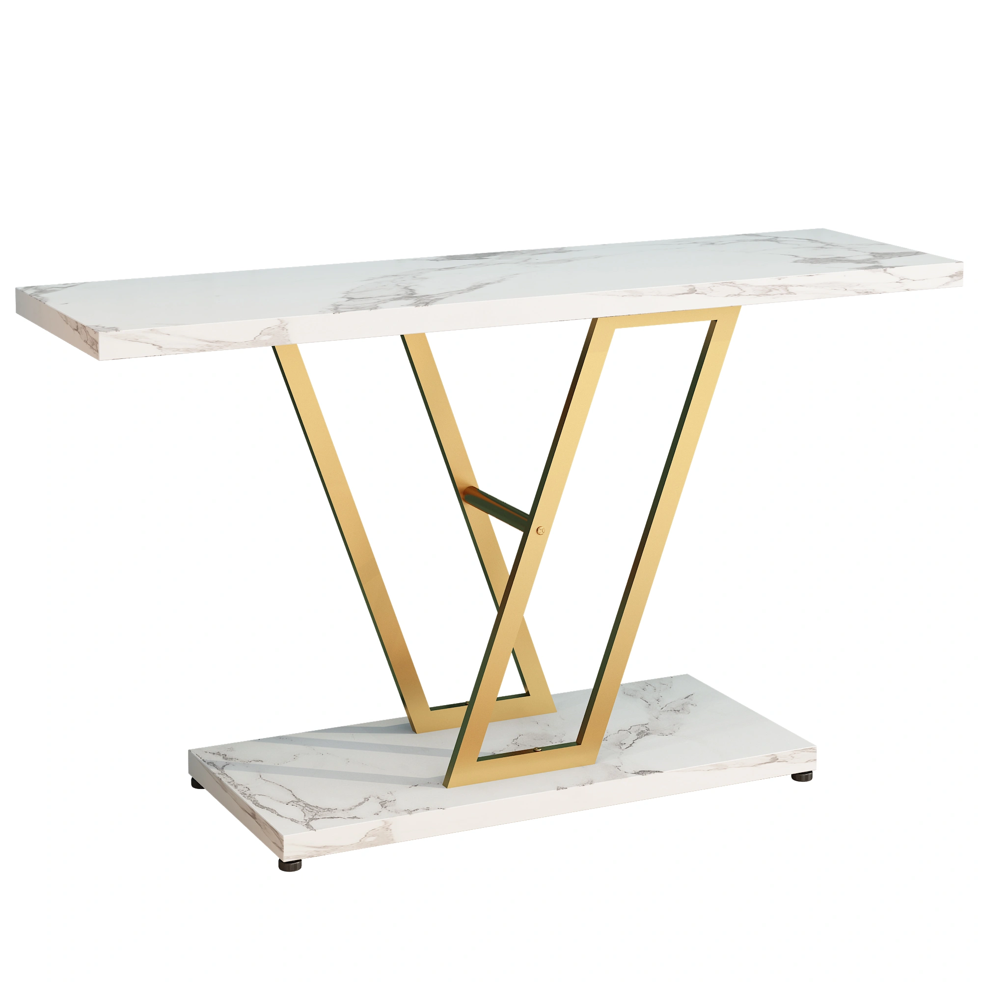 Console Table, Industrial Hallway Table for Entryway, 42 Inch Entryway Tables Narrow Sofa Table for Living Room, Stable Metal Frame & Easy Assemble,Gold/White Color view 3