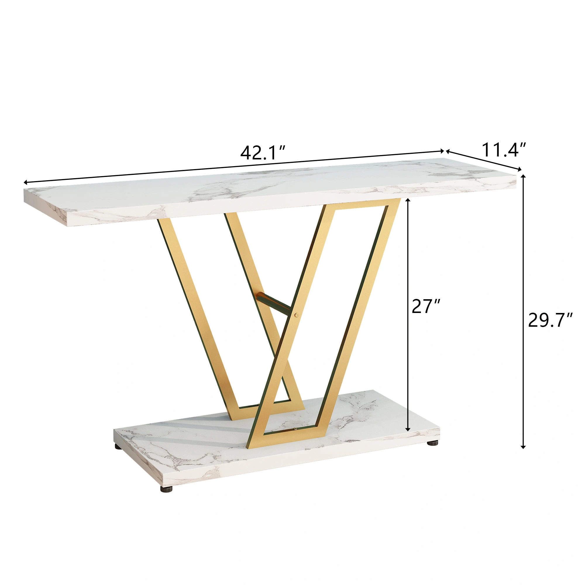 Console Table, Industrial Hallway Table for Entryway, 42 Inch Entryway Tables Narrow Sofa Table for Living Room, Stable Metal Frame & Easy Assemble,Gold/White Color view 4