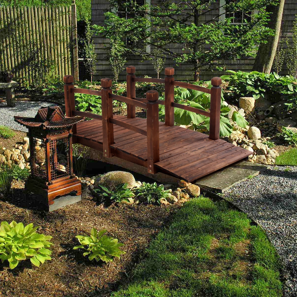 Arch Bridge Small Wooden Bridge Courtyard Outdoor Anticorrosive Wood Landscape Bridge Carbonization Color view 12