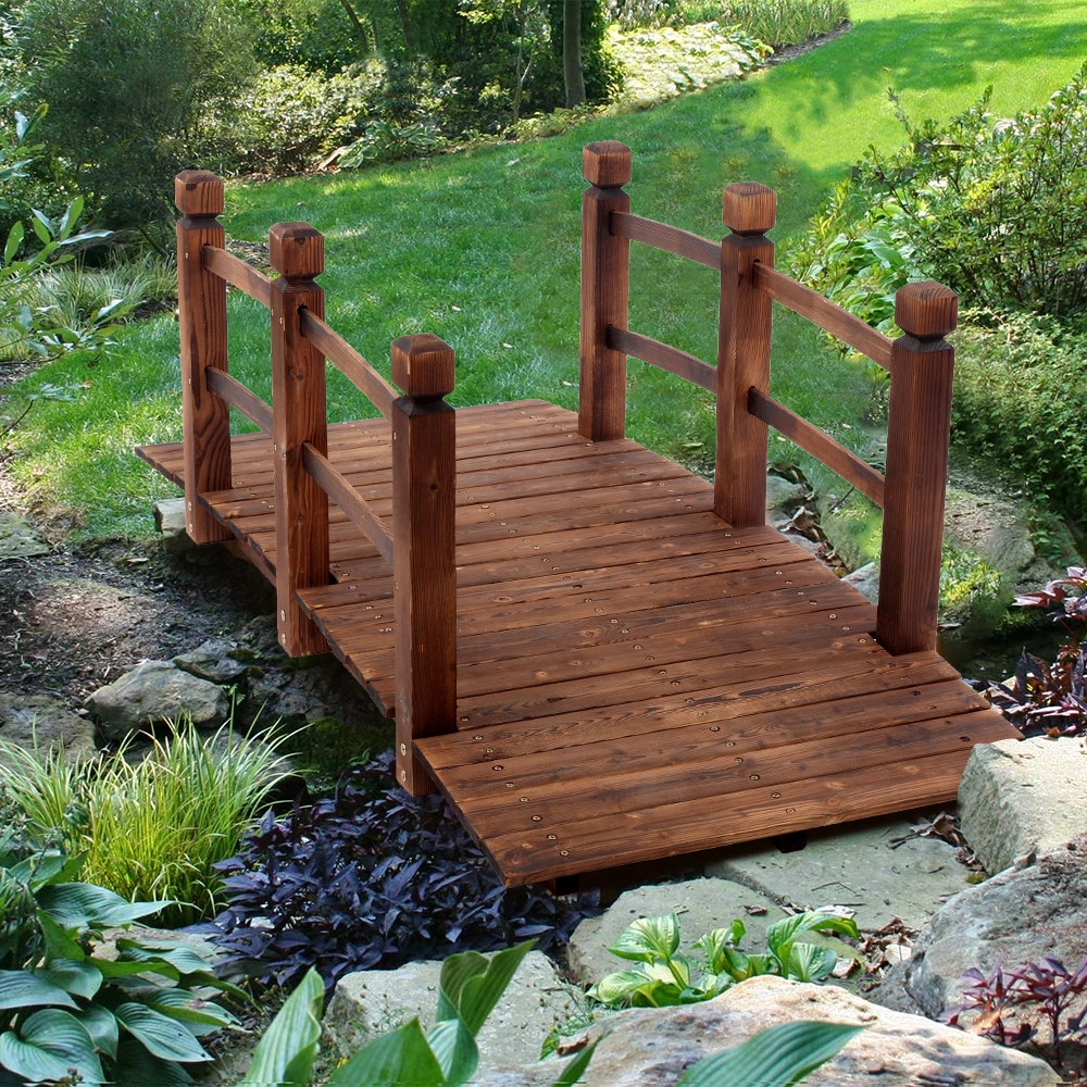 Arch Bridge Small Wooden Bridge Courtyard Outdoor Anticorrosive Wood Landscape Bridge Carbonization Color view 18