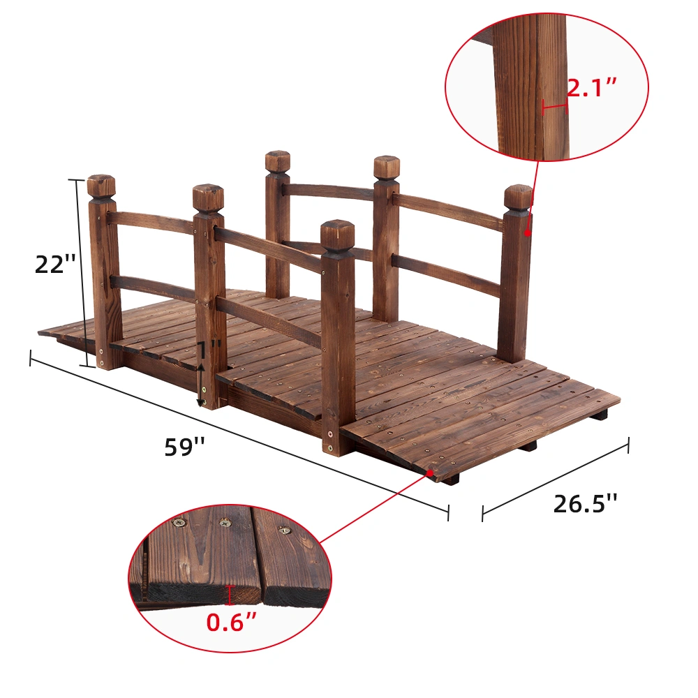 Arch Bridge Small Wooden Bridge Courtyard Outdoor Anticorrosive Wood Landscape Bridge Carbonization Color view 26