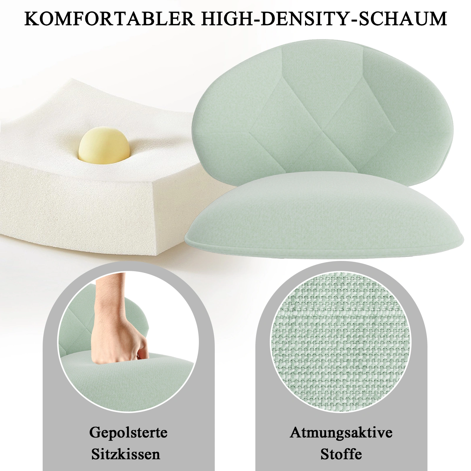 6er Set Gepolsterte Esszimmerstühle Modern Bequeme Verbreiterte Rückenlehne Küchenstühle Metallfüße view 3