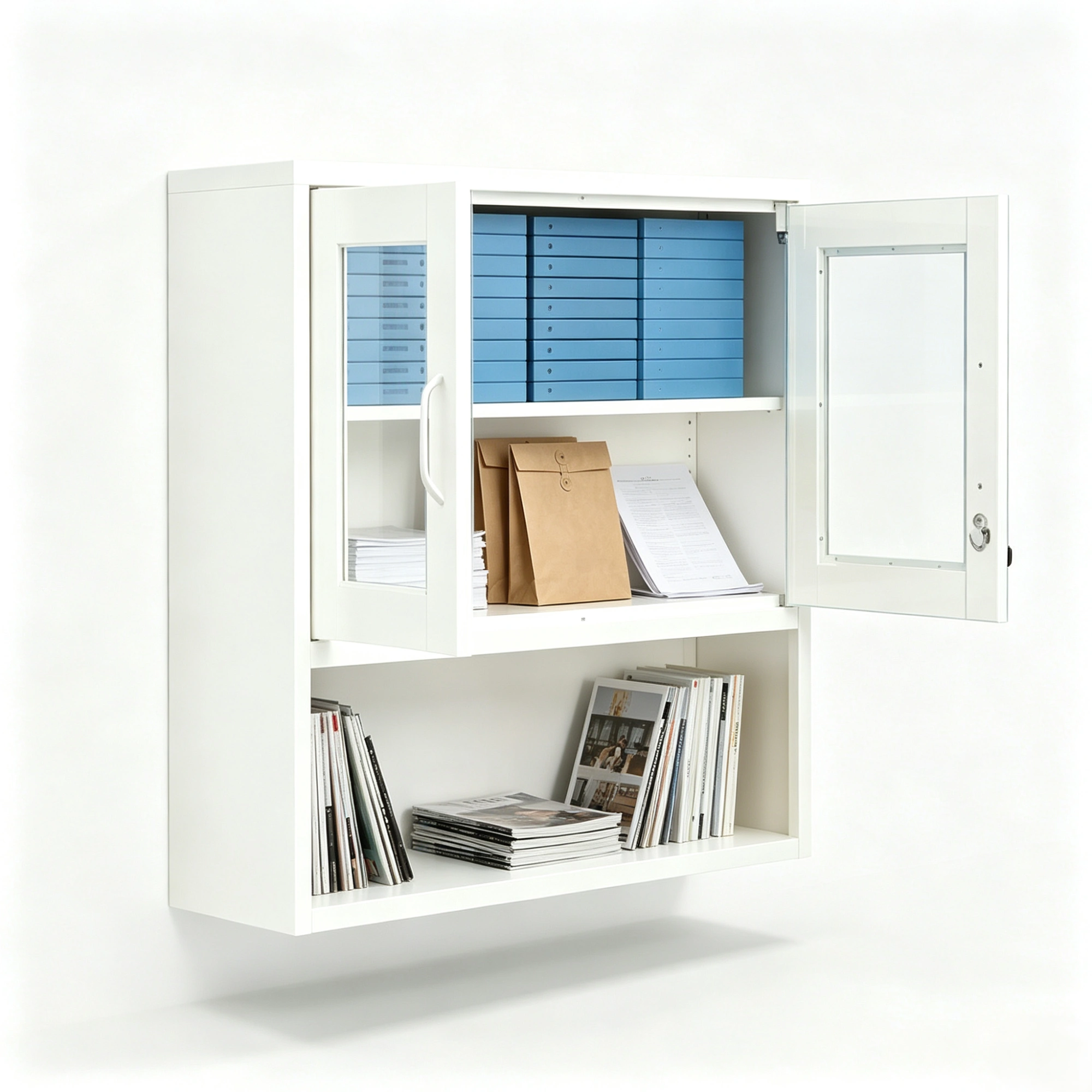 White Steel Wall Mount Display Cabinet 31.5"x31.5"x11.8" No Light Curio Showcase Hanging Storage view 12