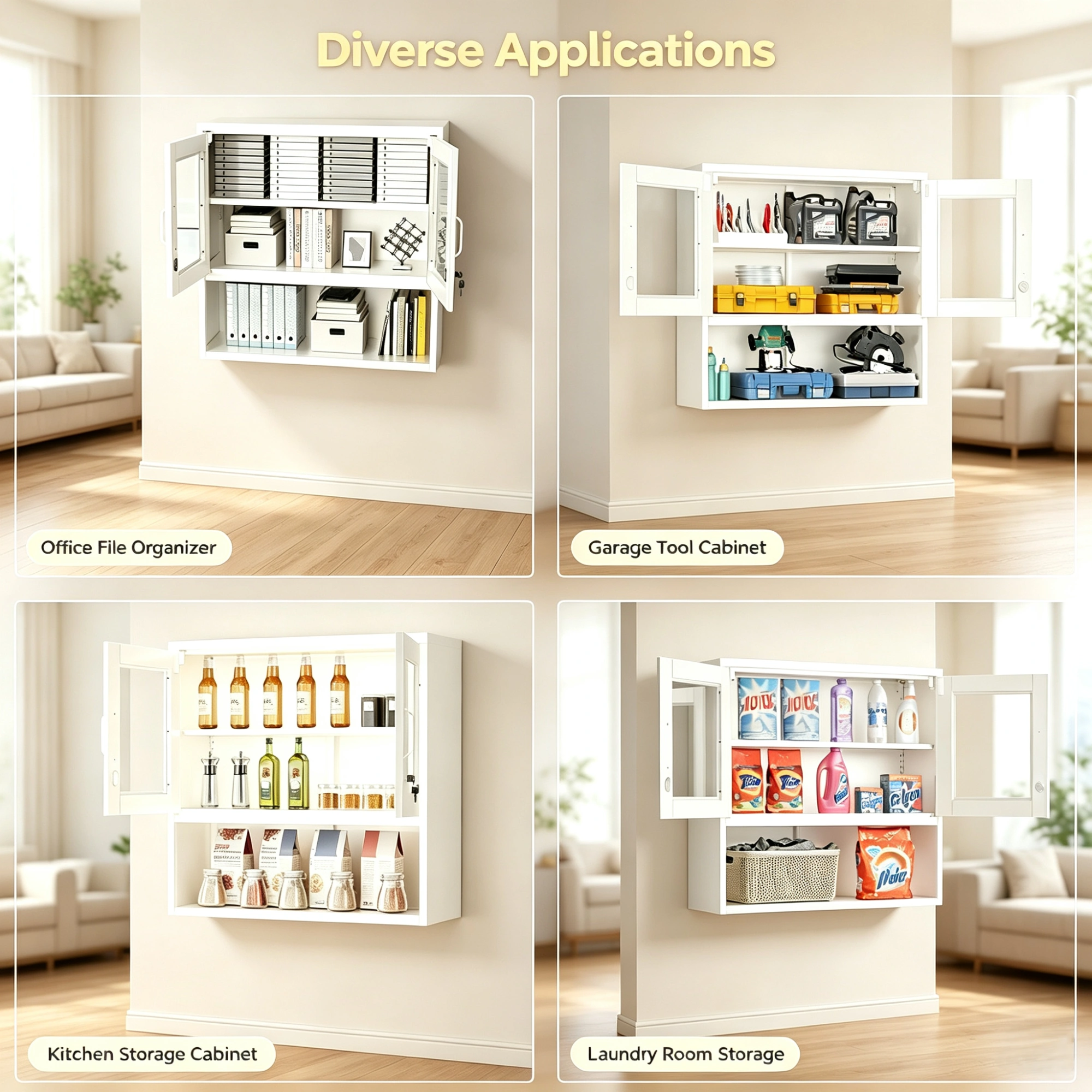 White Steel Wall Mount Display Cabinet 31.5"x31.5"x11.8" No Light Curio Showcase Hanging Storage view 7