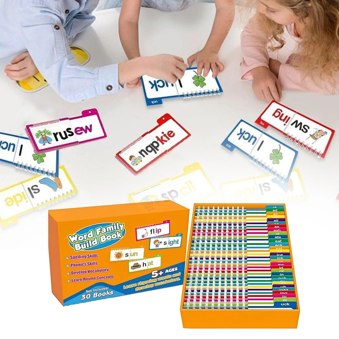 30 Pack Read and Rhyme Flip Books Word Families Flash Cards, Sight Word Learning Cards view 2