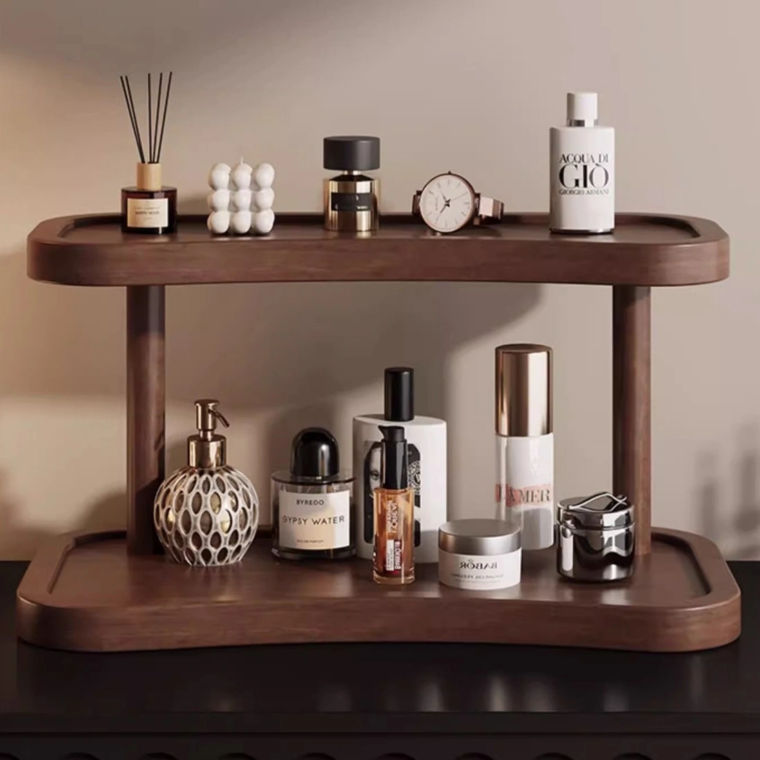 2 Tier Bamboo Desktop Organizer Stand - Multifunctional Storage Shelf for Kitchen, Desk & Office Organization view 4