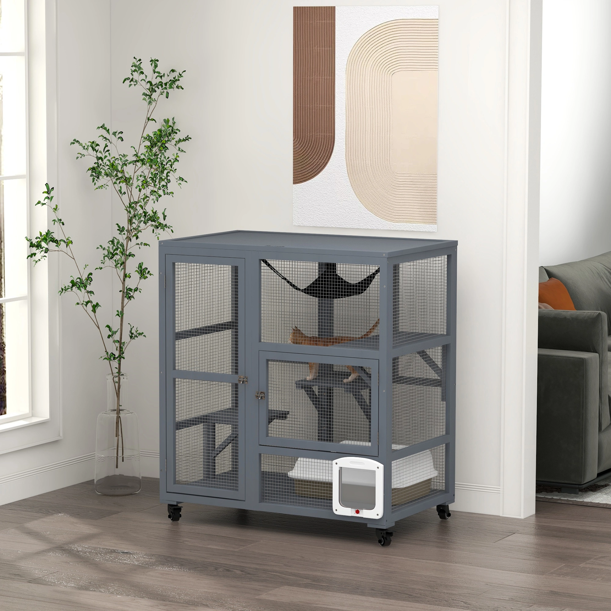 Premium Indoor Cat House with Cozy Plush Bedding, Multi-Level Cat Condo for Small to Medium Cats