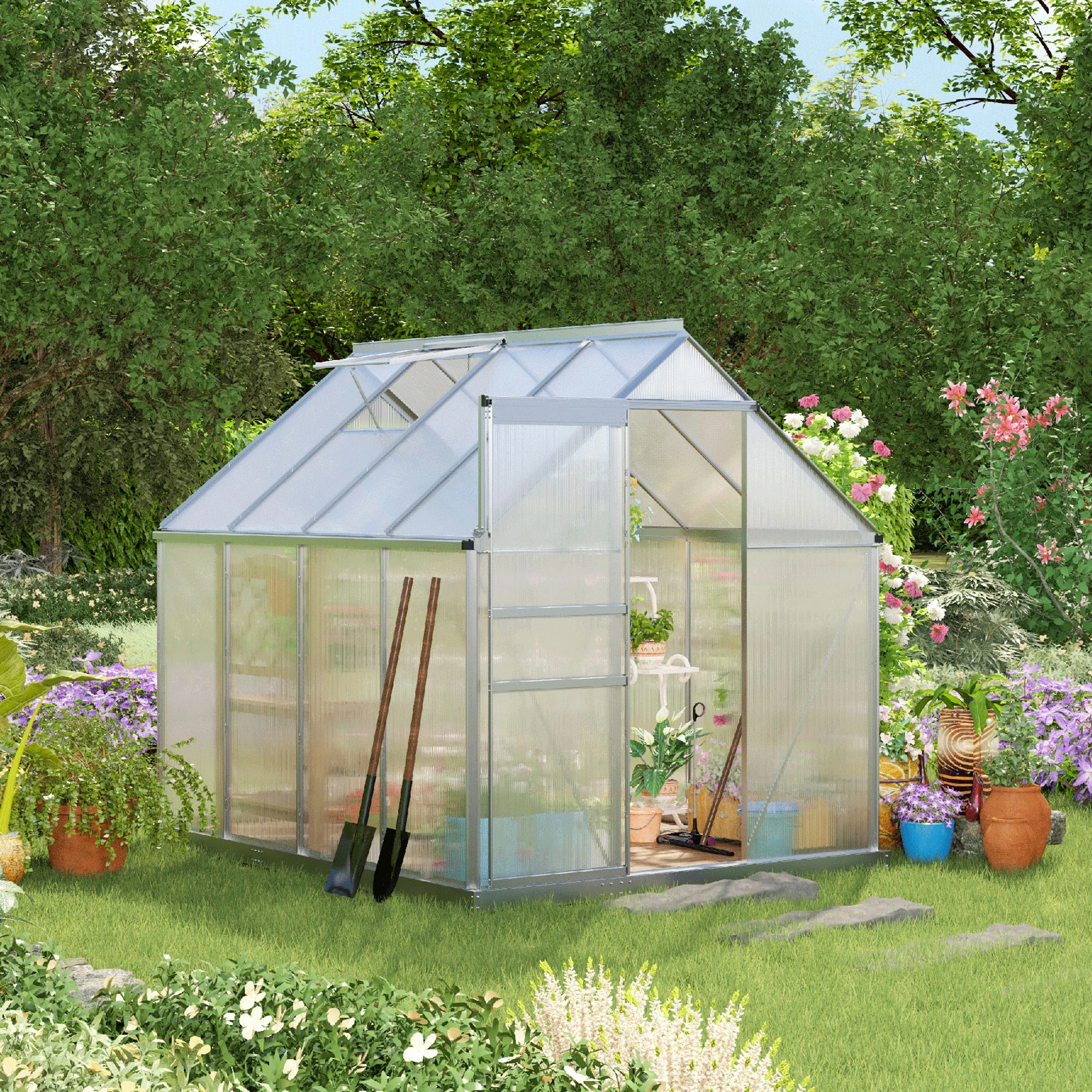 Premium Walk-in Tunnel Greenhouse - Heavy Duty Polycarbonate Plant Growing House with Roll-up Sides, 6x10ft